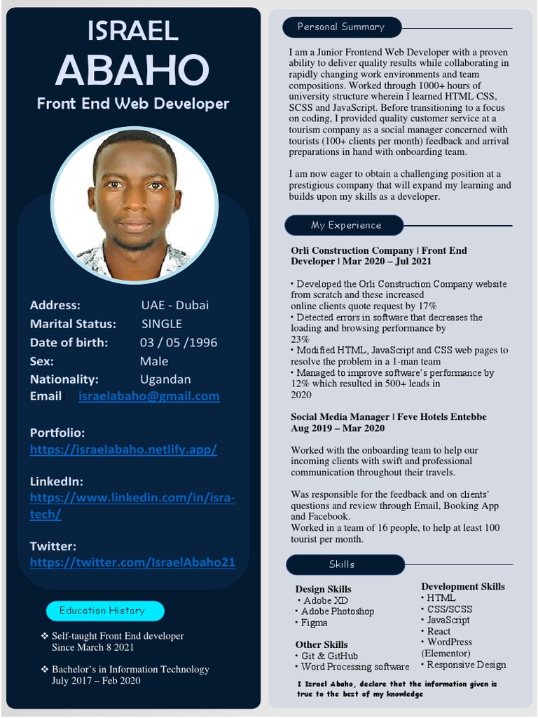 Front End Web Develoeper Resume | PDF