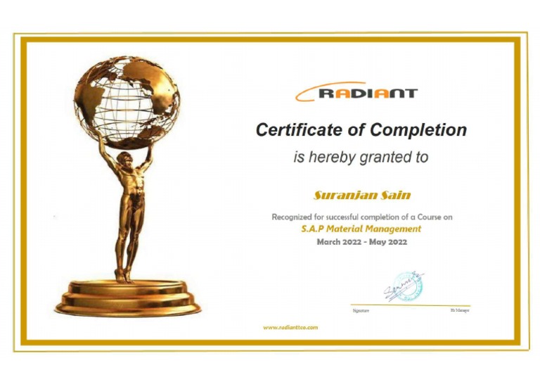 SAP MM Course Certificate PDF