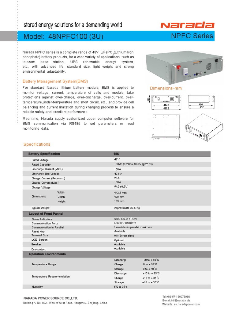 CS7000056 - BTS Battery - 100AH Lithium 48NPFC100 (19 Inch3u) DS | PDF ...