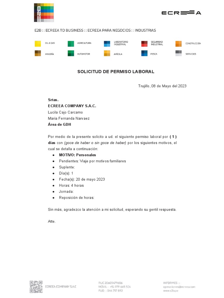 Solicitud de Permiso Laboral | PDF