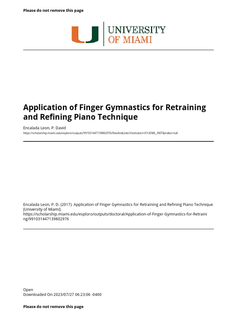 Gymnastics For Retraining and Refining Pian | PDF