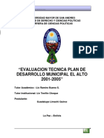 Evaluacion Tecnica Plan de Desarrollo Municipal El Alto 2001-2005