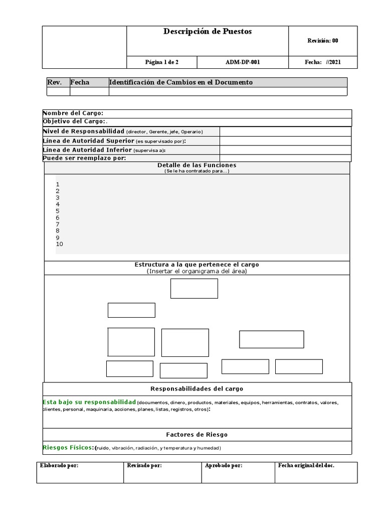Formato Descripción de Puestos 1 | PDF | Factores humanos y ergonomía