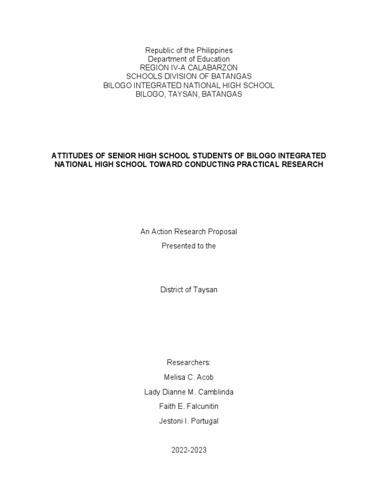 Attitudes of Senior High School Students of Bilogo - BINHS | PDF ...