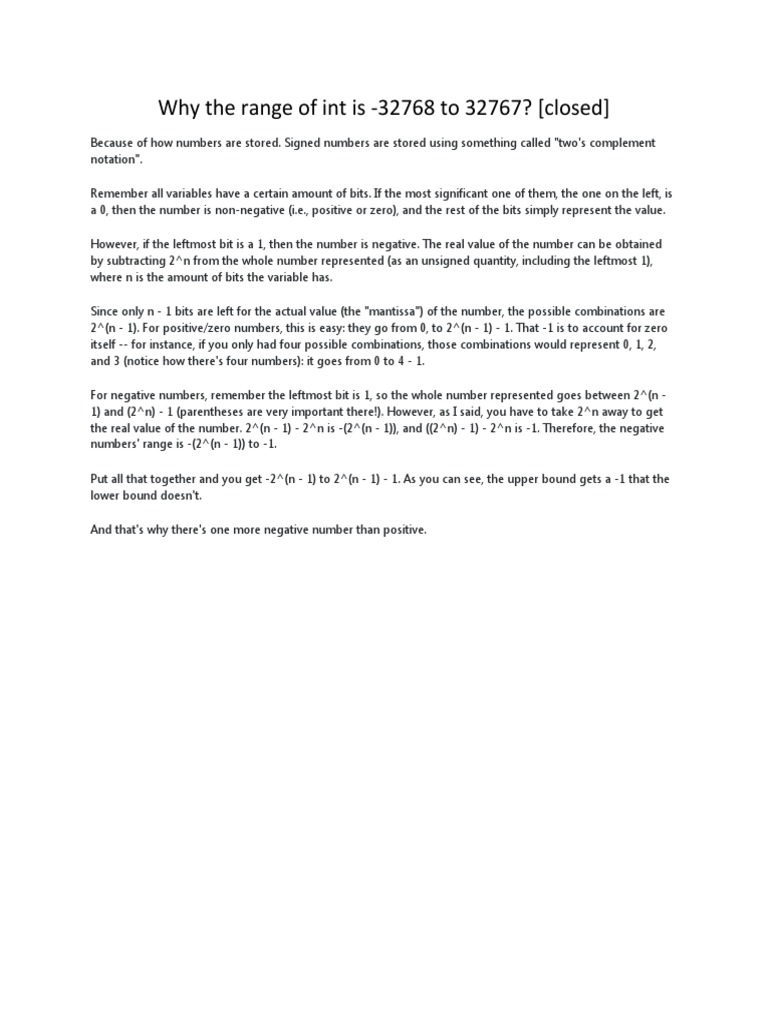 Why The Range of Int Is PDF