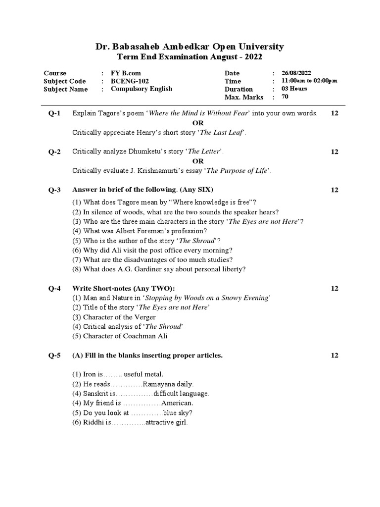 BCENG Compulsory English Exam 2022 | PDF | Language Arts & Discipline