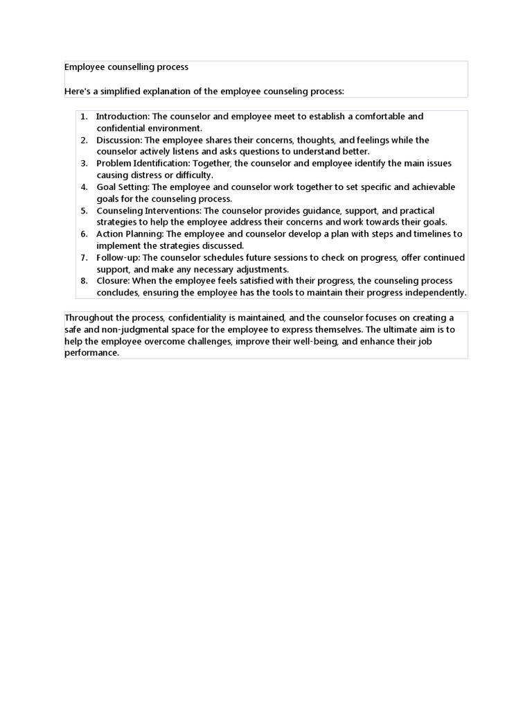 Employee Counseling Process Steps | PDF | Career & Growth