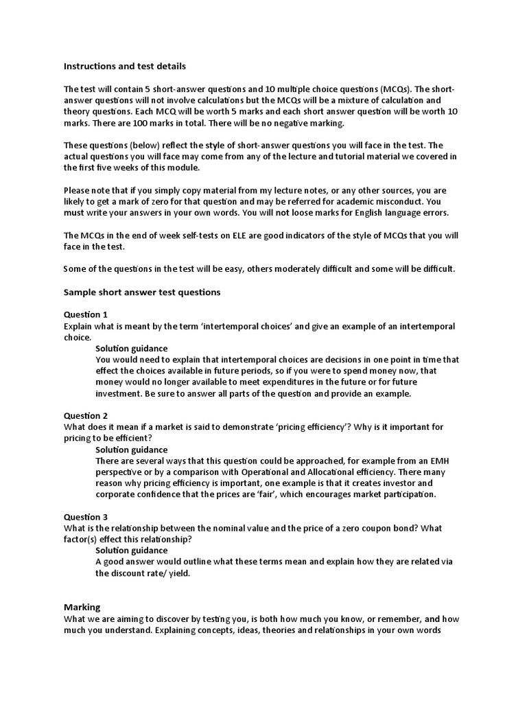 Sample short answer test questions PDF