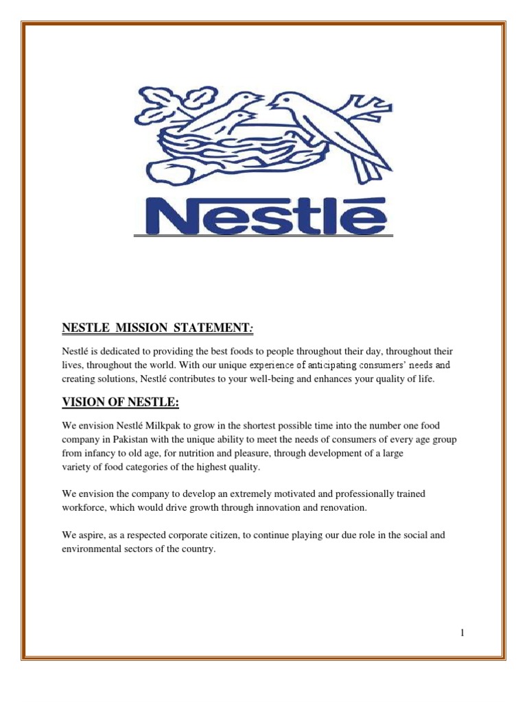 Nestle s Vision Statement Of Nestle