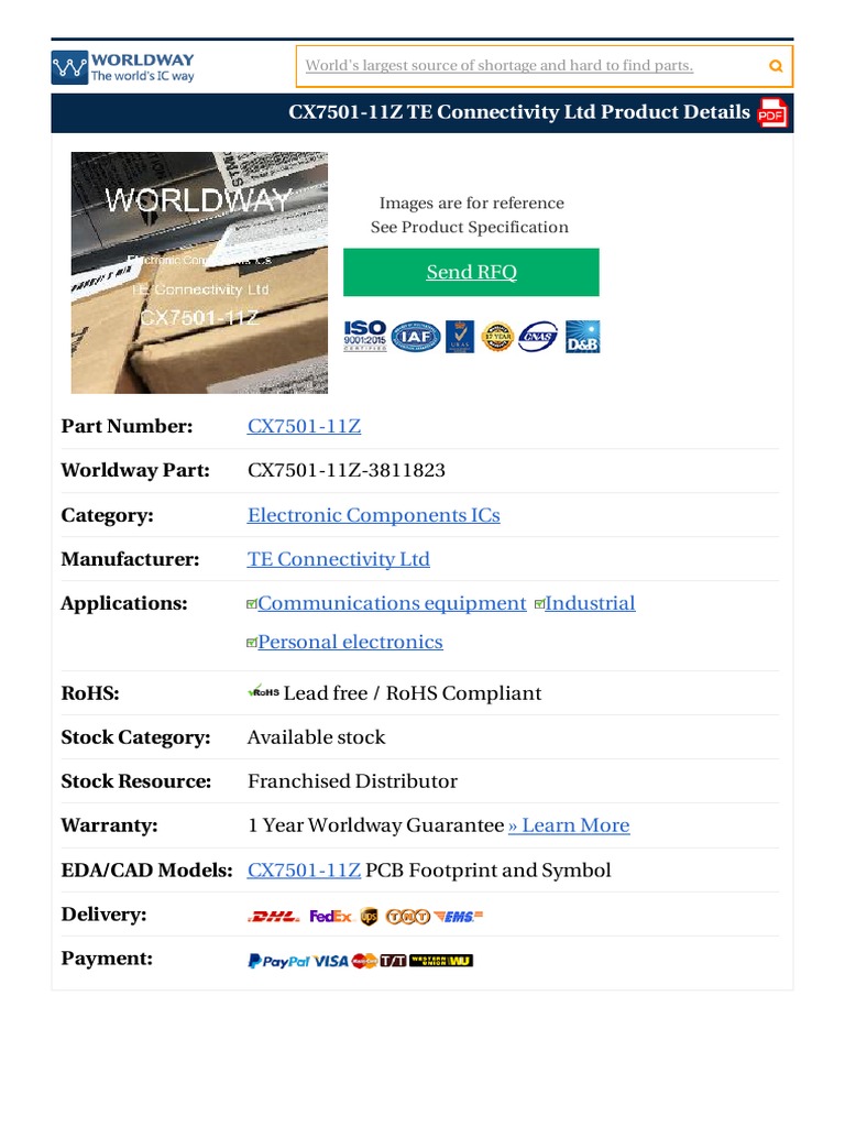CX7501-11Z TE Connectivity LTD Product Details: Part Number: Worldway ...