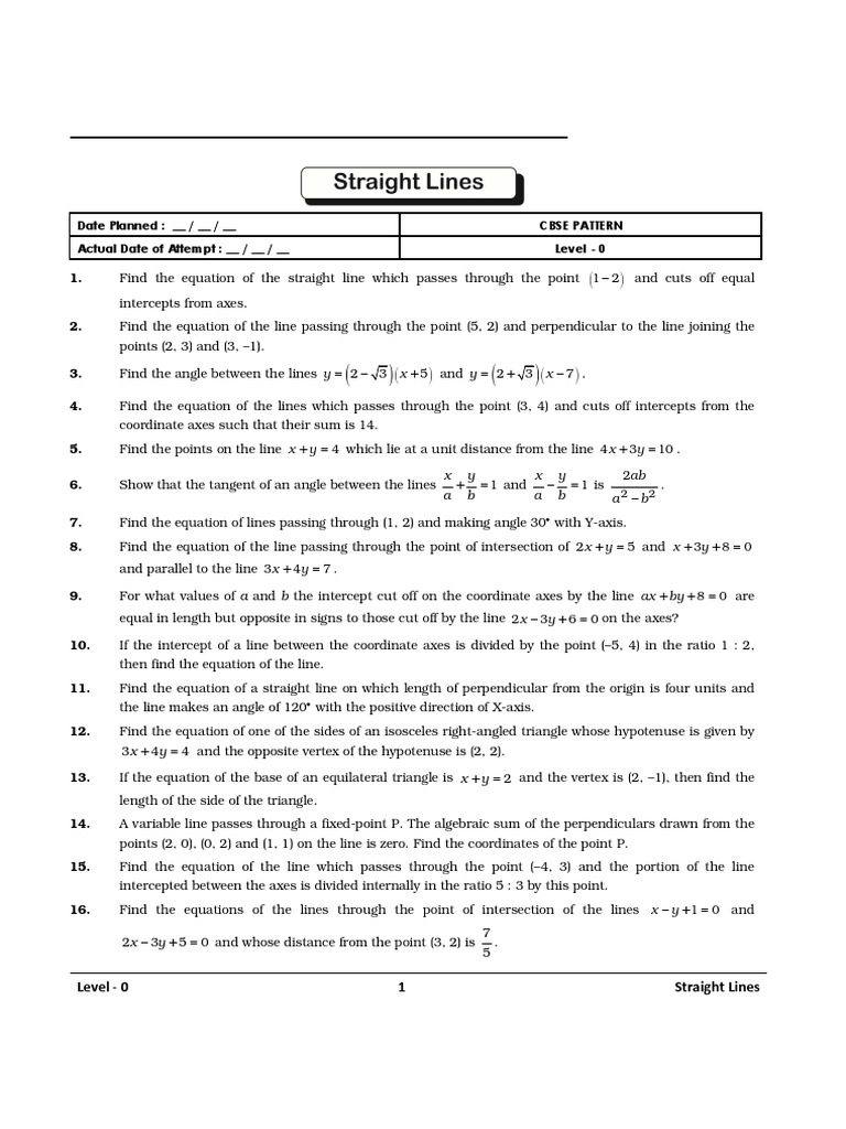 Straight Line Equations and Properties | PDF