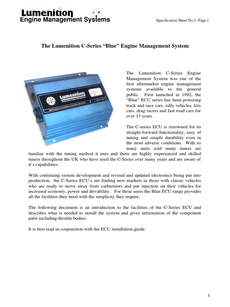 Lumenition C-Series Engine Management Guide | PDF | Throttle | Ignition ...