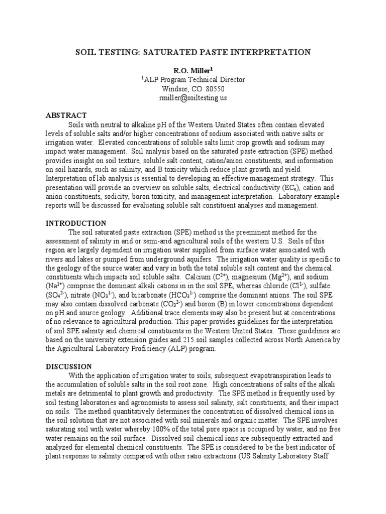 Soil Test Interpretation Saturated Paste EC SAR and CEC | PDF