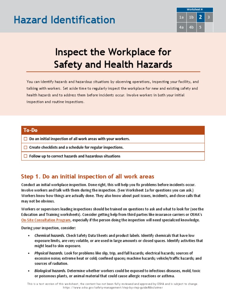 2 Inspect The Workplace For Hazards PDF Occupational Safety And