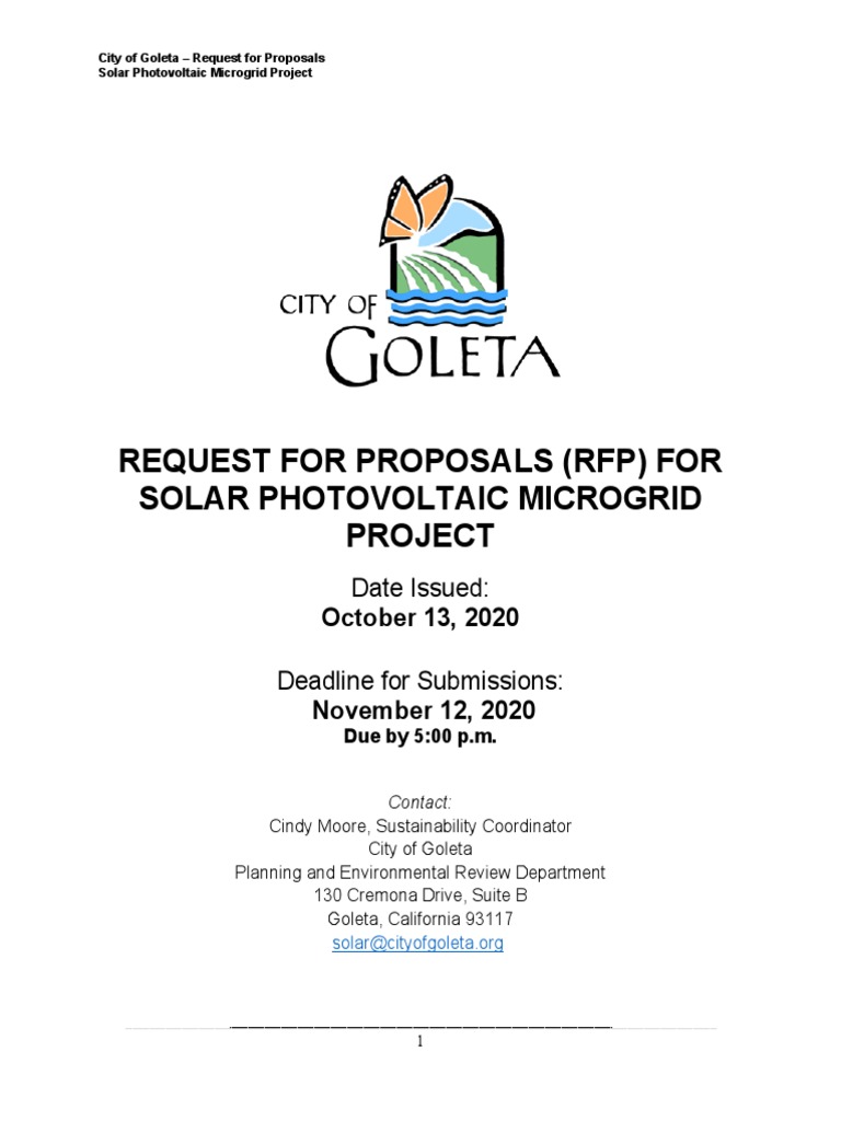 RFP For Solar Photovoltaic Microgrid Project, City of Goleta | PDF ...