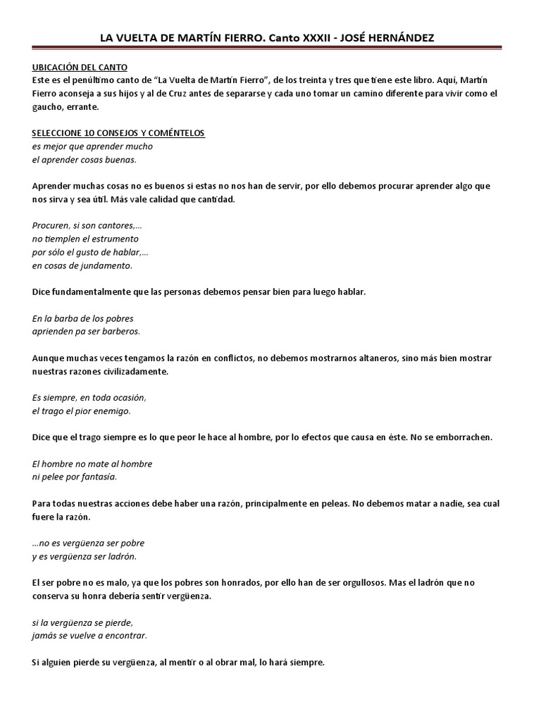 Canto Xxxii Del Martin Fierro Pdf