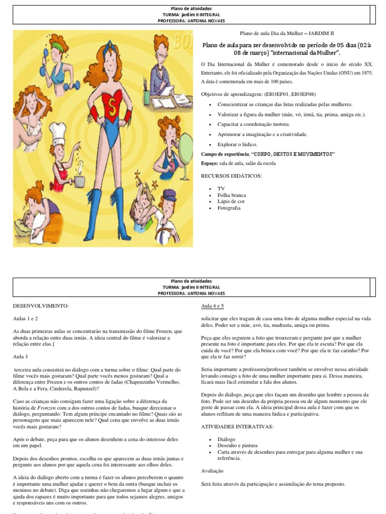 Plano de Aula: Dia da Mulher - Jardim II | PDF