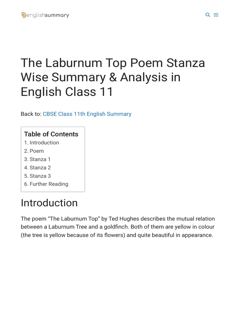 Image Result For The Laburnum Top By Ted Hughes Poemysis