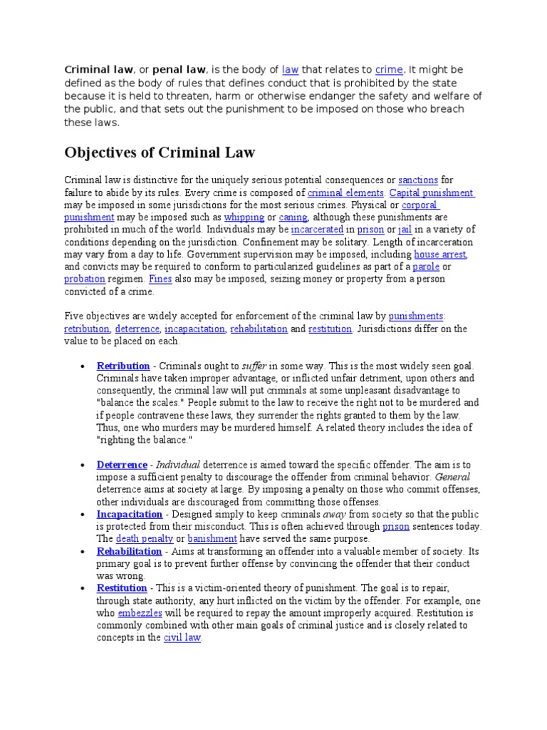 Objectives of Criminal Law Explained | PDF | Deterrence (Legal ...