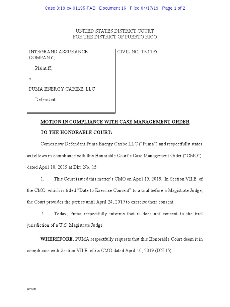 Docket 16 motion in compliance with case management order download