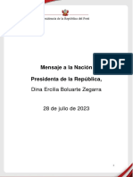 Mensaje a la Nación Presidenta de la República, Dina Ercilia Boluarte Zegarra 28 de julio de 2023