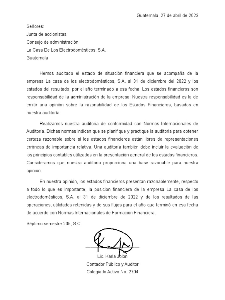 Informe de Control Interno 2022 | PDF | Auditoría | Estado financiero