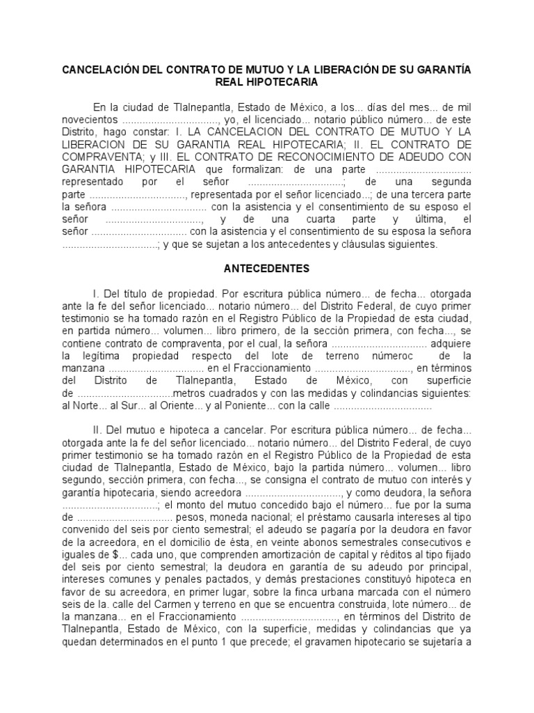 Cancelación de Mutuo y Liberación Hipotecaria | PDF | Pagos | Derecho ...
