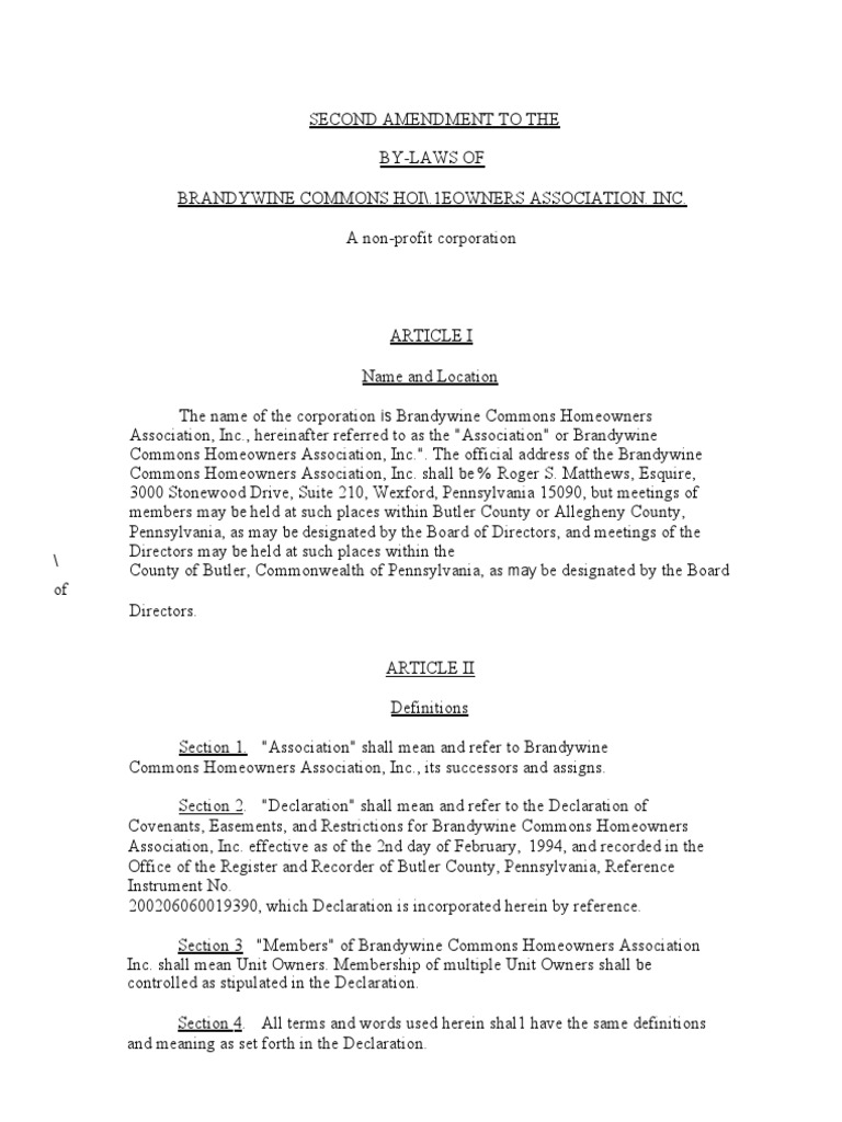 Brandywine by Laws PDF Board Of Directors Insurance