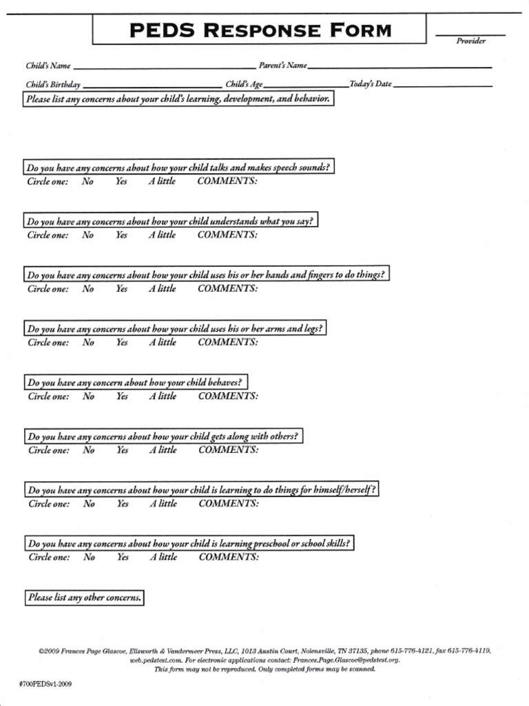 PEDS Response Form PDF Download | PDF