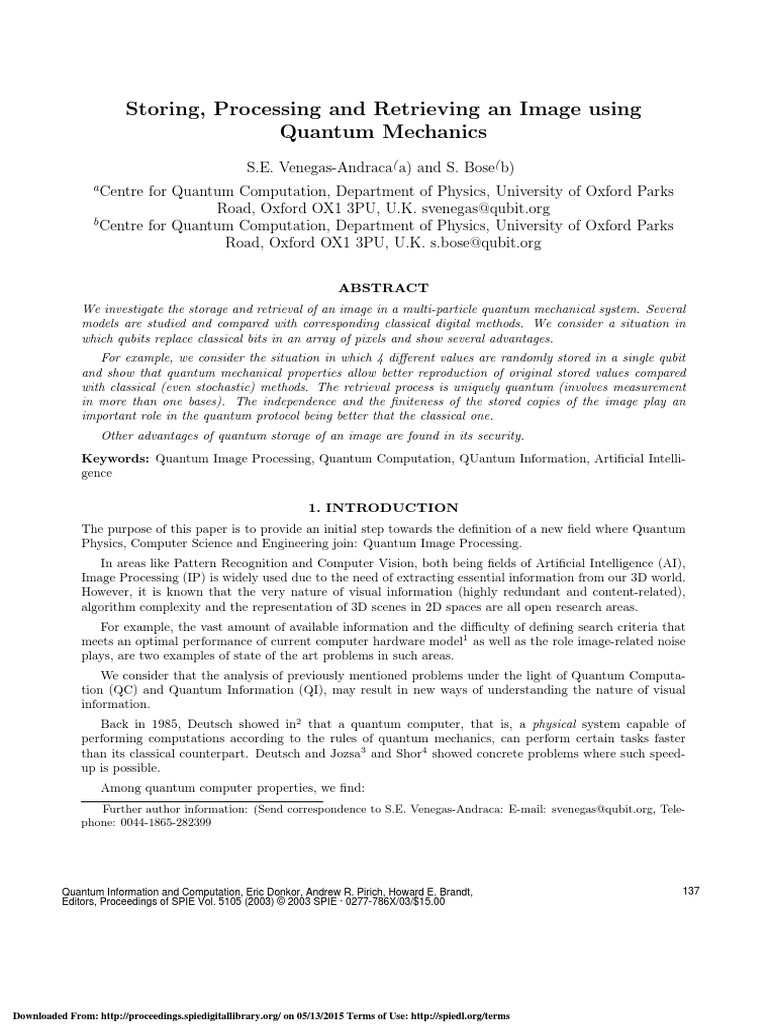 Storing, Processing and Retrieving An Image Using Quantum Mechanics | PDF