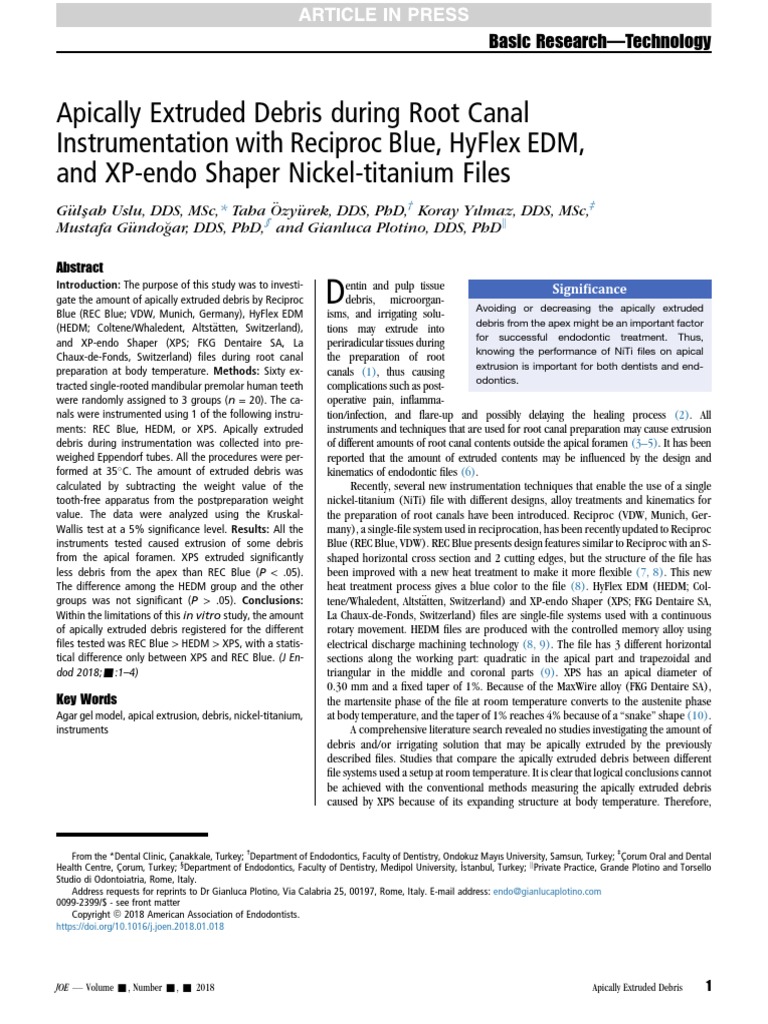 Apically Extruded Debris During Root Canal Instrumentation With