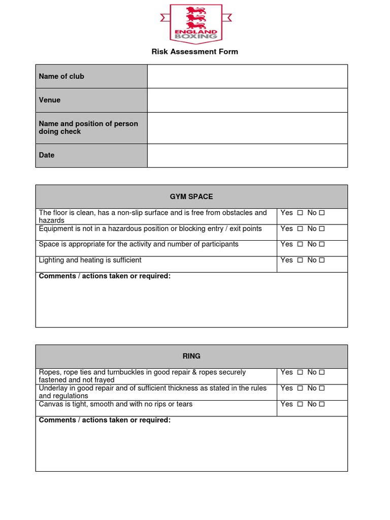 T3 Club Risk Assessment Form | PDF
