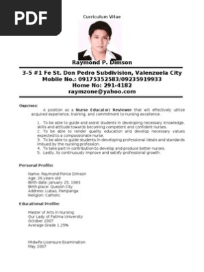 Resume Mr Dimson 1 Nursing Philippines