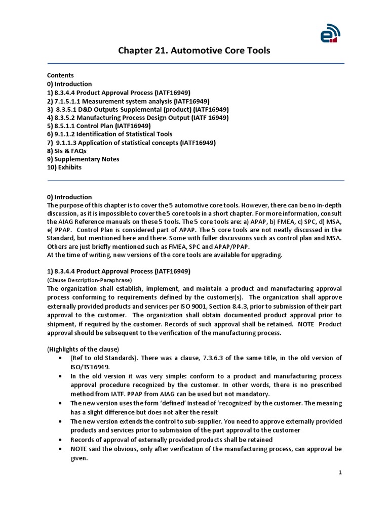 IATF16949+Chapter+21 +Automotive+Core+Tools | PDF | Statistics | Risk ...