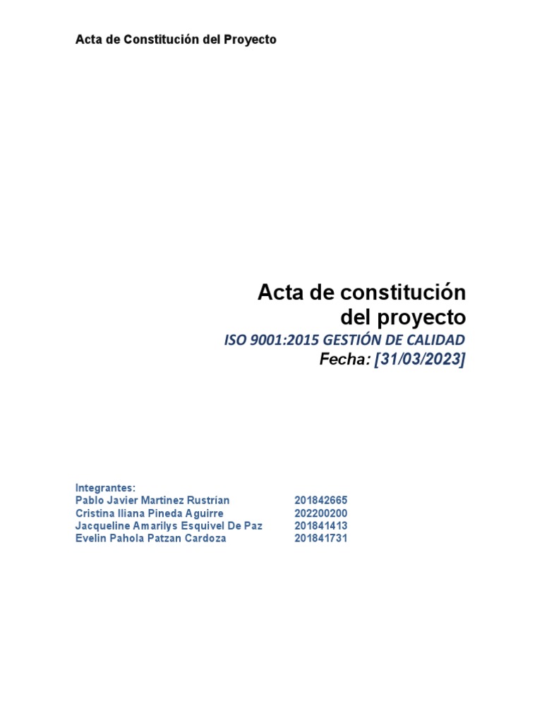 Pmoinformatica Plantilla Acta De Proyecto 2 Laminas Pdfmodelo De Acta ...