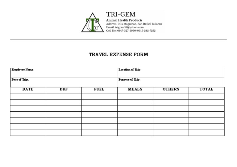 Travel Expense Form PDF