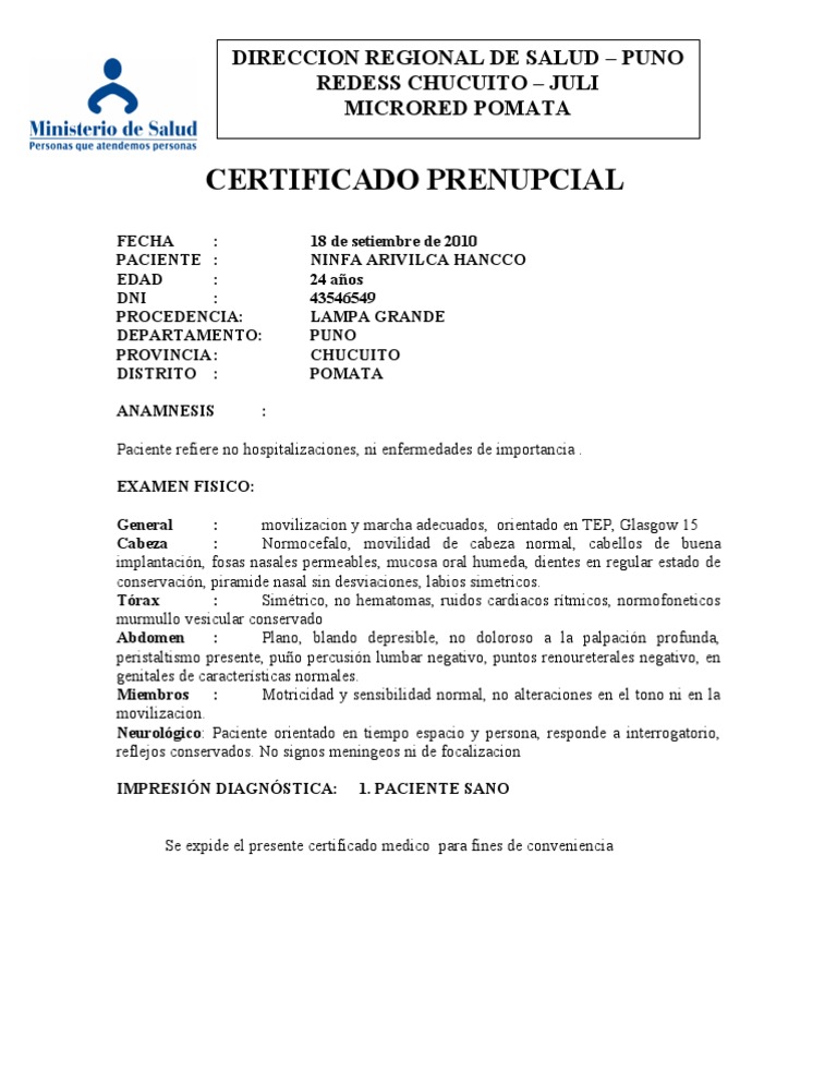 CERTIFICADO SANO