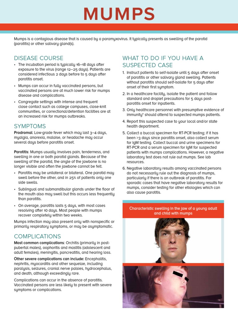 Mumps Clinical Diagnosis Fact Sheet 508 PDF Causes Of Death