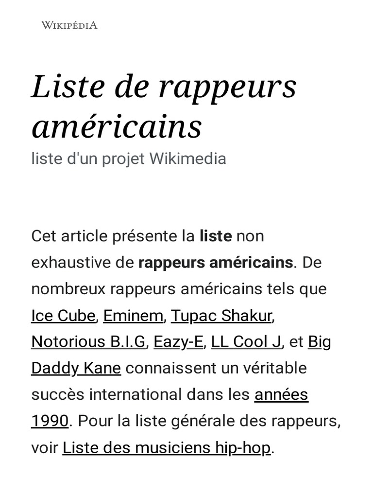 Liste de Rappeurs Américains - Wikipédia | PDF | Hip Hop Music | Singers, image size:768x1024