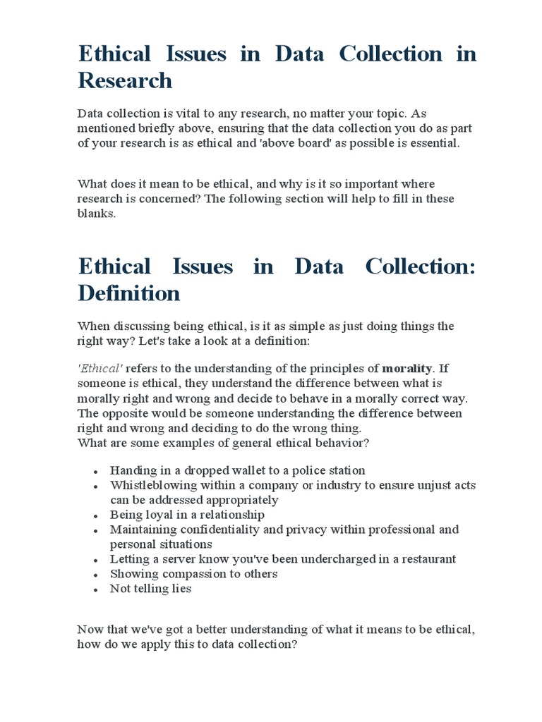 Ethical Issues In Data Collection In Research Download Free Pdf