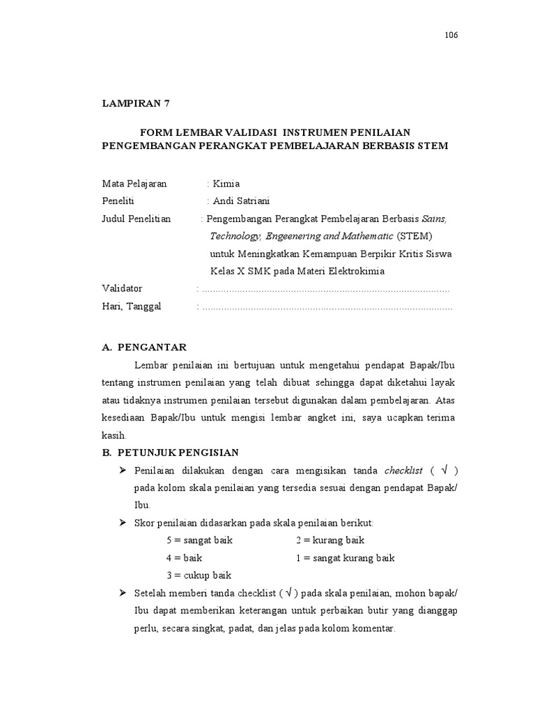 Lembar Validasi Modul Ajar STEM | PDF
