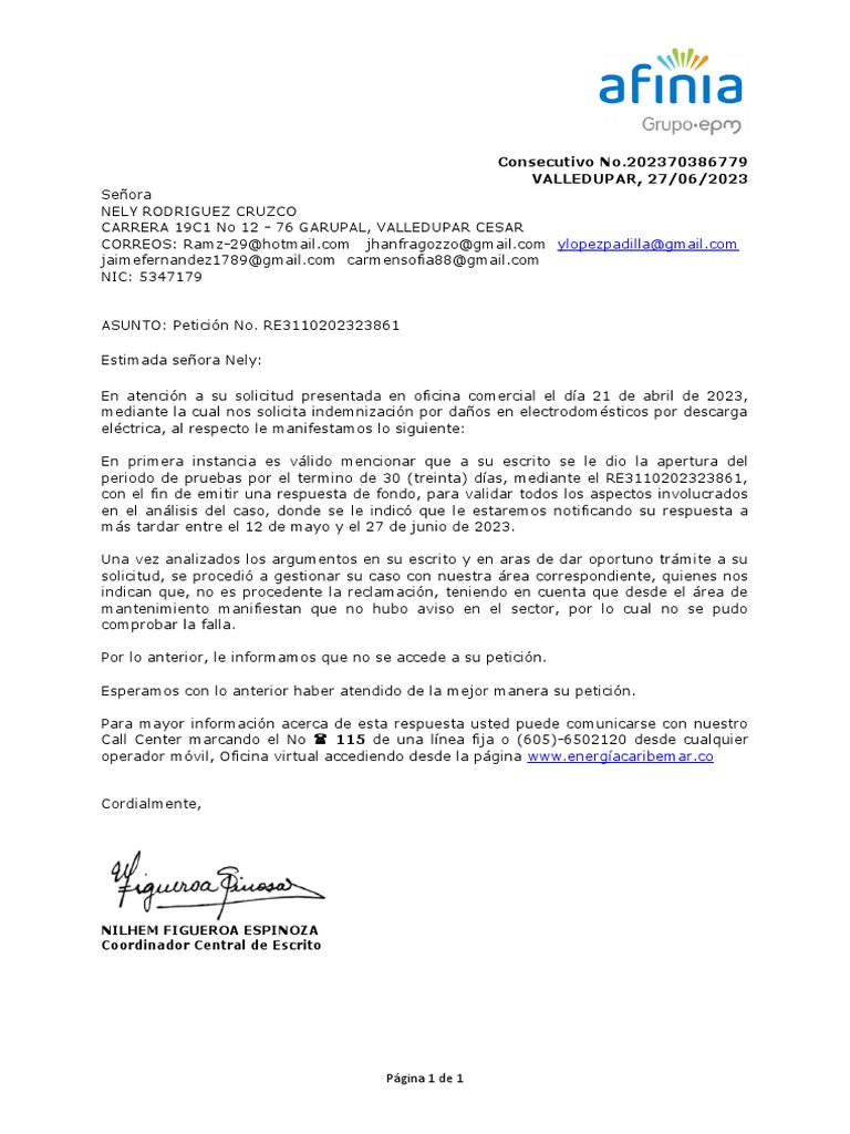 Respuesta final - incoherente de Afinia | PDF