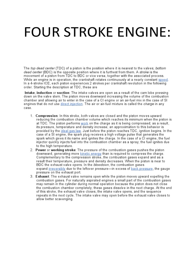 Four Stroke Engine | PDF | Internal Combustion Engine | Piston