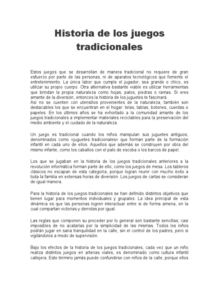 Historia de los juegos tradicionales | PDF