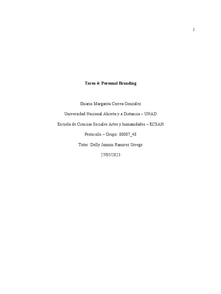 Tarea 4 - Personal Branding - SharinCorrea. | PDF | Gestión de la marca ...