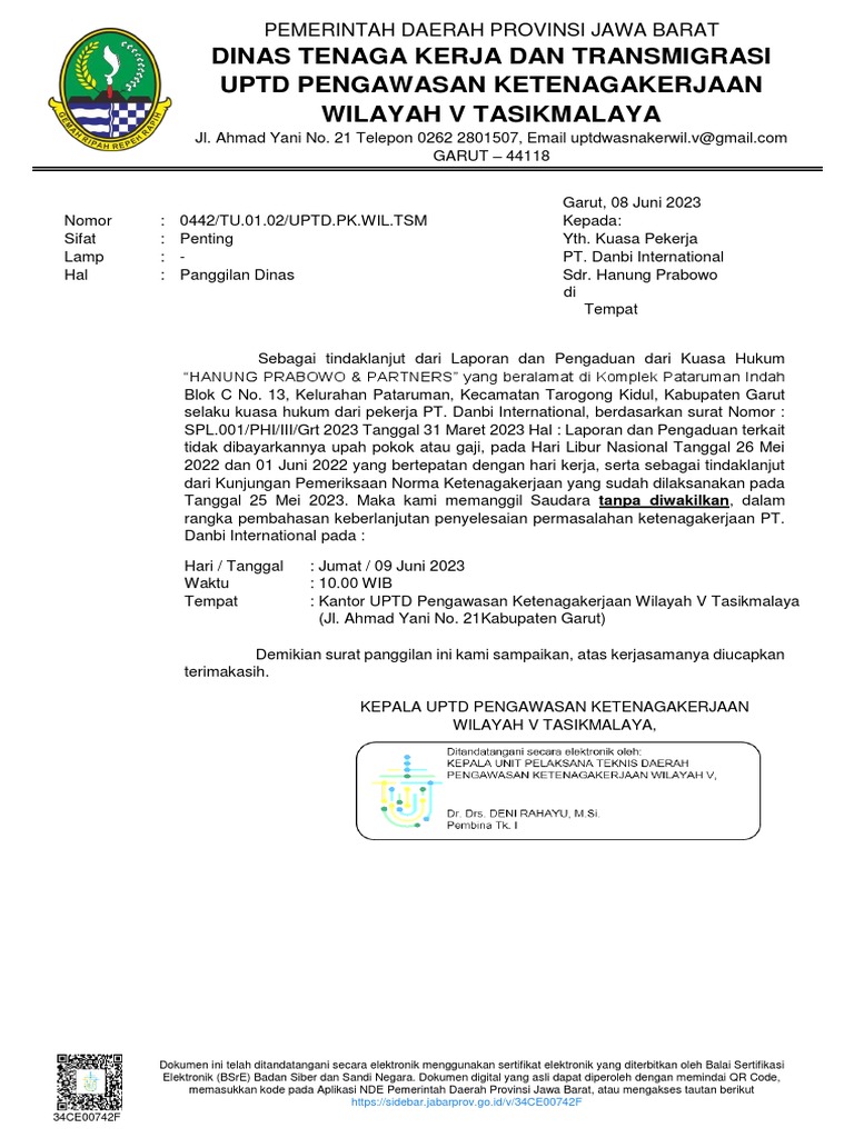 surat panggilan dinas | PDF