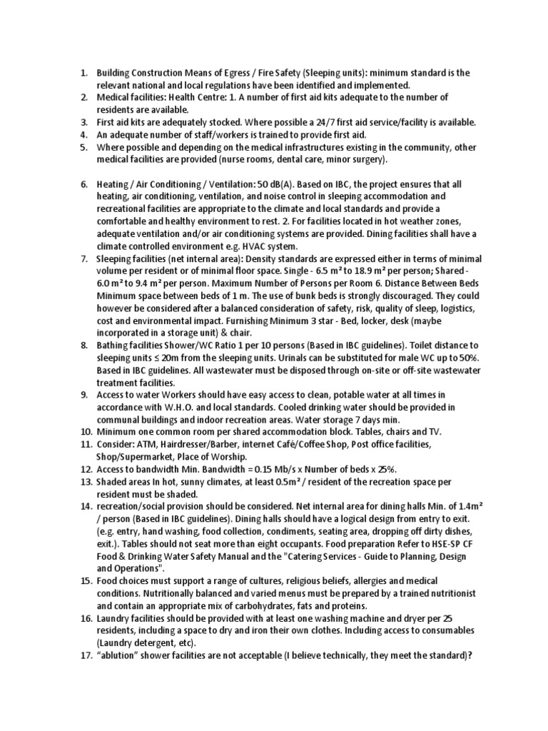 Worker Welfare Shell Minimum Requirements For Worker Accomodation