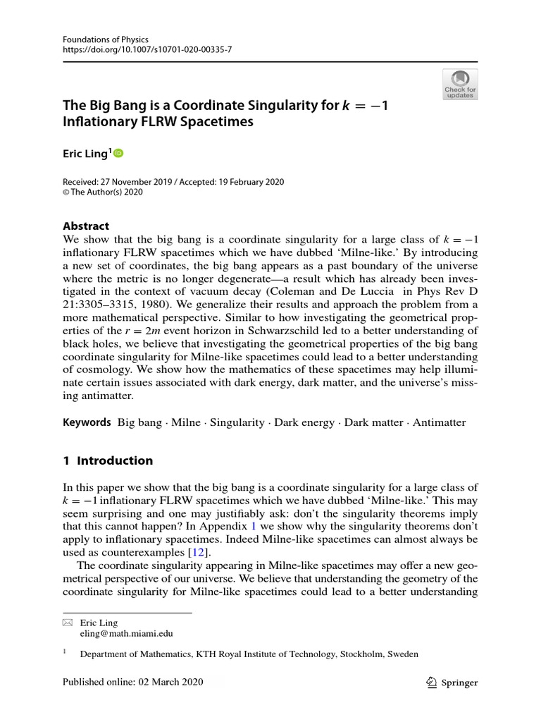 The Big Bang Is A Coordinate Singularity For K 1 Inflationary FLRW