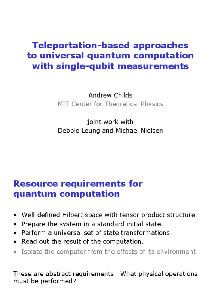 Teleportation in Quantum Computation | PDF | Modern Physics ...