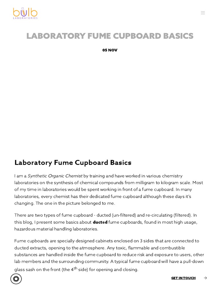 Laboratory Fume Cupboard Basics PDF